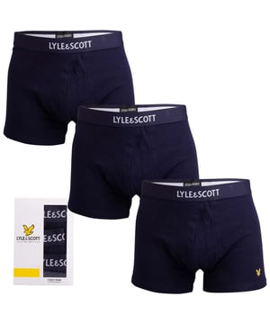 Mens Lyle And Scott Devon 3 Pack Boxer Shorts in navy.- Branded elasticated waistband.- Soft and flexible fit.- 95% Cotton  5% Elastane.- XS = 27-29in- S = 30-32in- M = 33-35inWe regret that underwear is non-returnable due to hygiene reasons.  - Ref: DEVONLSM778
