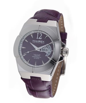 Haurex Italy Purple Dial Leather Band Watch