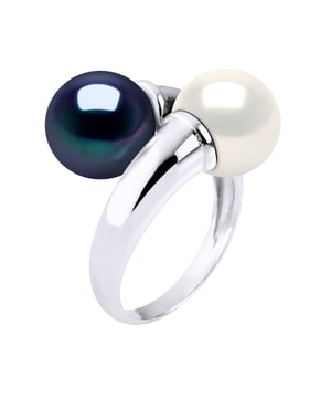Ring You & Me - 2 Real Pearls Zoetwater 89mm Cultuur - Kwaliteit AAAA + - + COLORI ZWART TAHITIAN NATURAL WHITE - Verkrijgbaar van maat 48 tot maat 62-925 duizendste rhodium - 2 jaar garantie op fabricagefouten - Wordt geleverd in een presentatie case met een certificaat van echtheid en een Internationale Garantie - Al onze juwelen zijn gemaakt in Frankrijk.