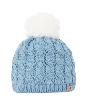 Material: Acrylic, Yarn. Fabric: Cable Knit. Lining: Microfleece. Design: Logo. Faux Fur Bobble, Turned Up Cuff. Fabric Technology: Insulating. Sustainability: Made from Recycled Materials.