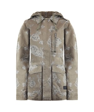 Vans fuera de la pared para mujer chaqueta con capucha con capucha floral caqui x3v1le a51b