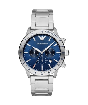 Brand: Emporio Armani Model: AR11306 Gender: Men Style: Elegant Case Material: Stainless Steel Case Color: Silver Case Shape: Round Display Type: Analog Glass: Mineral Glass Crown: Pull Crown Movement Type: Chronograph Power Supply: Battery Brand of Movement: Miyota Waterproof: 3atm Case Diameter: 43mm Case Thickness: 12mm Band Material: Stainless Steel Band Color: Silver/Gold Closure: Butterfly Clasp with Push Button Strap Width: 22mm