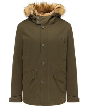 Het goede aan deze katoenen parka van Mo is dat hij in alle seizoenen kan worden gebruikt. Dankzij een uitneembare en gewatteerde binnenjas met imitatiebont wordt de anders zo lichte parka een verwarmende korte jas. Het imitatiebont op de capuchon kan ook met een rits worden verwijderd. De sportief-casual look wordt ondersteund door de bovenste paspelzakken en de grote klepzakken, terwijl een intern taillekoord zorgt voor een vormvaste look. De casual parka wordt gesloten met een rits en knoopsluiting.  Parka