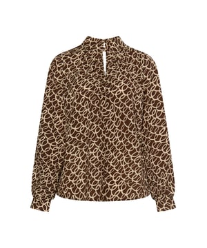 Deze blouse van DreiMaster Klassik is bedrukt met een stoere all-over print. Het is gemaakt van zijdezacht, glanzend en toch ongecompliceerd materiaal en ontworpen met een kleine opstaande kraag met uitgesneden halslijn. Het casual silhouet en de lange mouwen met manchetten maken het elegante model compleet, dat perfect past bij uw vrijetijds- en zakelijke outfits.  Bloes met lange mouwen