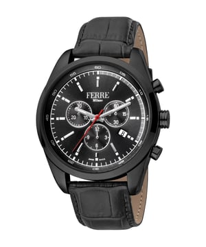 Ferre Milano Mens Black Dial Black Leather Watch