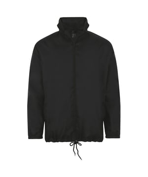 Unisex-Jacke. Spritzwassergeschützt und winddicht. Durchgehender Reißverschluss. Verdeckte, verstellbare Kapuze. Zwei Reißverschlusstaschen. Elastische Manschetten. Kordelzug am Saum. Material: 210T Polyester. Brustumfang (in Zoll): S(36/38), M(38/40), L(41/42), XL(43/44), XXL(45/47).