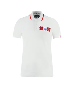 Aquascutum London 1851 White Polo Shirt. Look sharp in this stylish Aquascutum Logo White Polo Shirt, featuring an iconic branded logo. From office meetings to evening drinks, let this timeless classic instantly elevate your everyday look!. Aquascutum London Embroidered Aldis Logo Surrounded By 1851 Founding Year Numbers. 100% Cotton, Regular Fit, Fits True To Size. British Flag Badge On Left Sleeve, Aquascutum Classic Check On The Button Down Underside, Collar Neck, Short Sleeve, Button Closure. Style Code: P01323 01