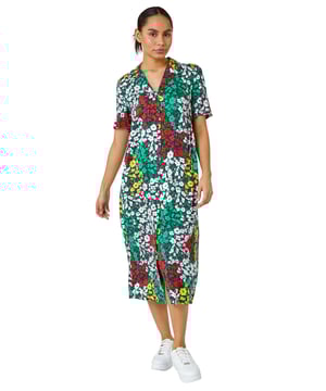Ditsy Floral Midi Shirt Dress from Roman. We just can't get over this floral print woven dress, cut to a timeless silhouette its relaxed collared neckline and colourful hues give it a feminine and sophisticated feel. Made from a lightweight fabric, button down front with short sleeves, this style is perfect for summer and can be worn with a cropped denim jacket and sandals for the ultimate post-lockdown look.