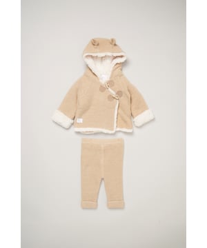 Wrap your little one in cosy comfort with Rock A Bye Baby Boutique's true knit cardigan set. The set features a cardigan with toggle fastening, an inside sherpa lining and a matching pair of knitted trousers. Perfect for outings, it ensures your baby stays snug and adorable.