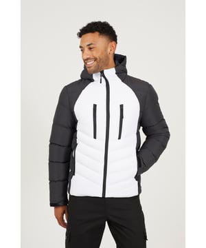 Stay cosy this winter with this contrast padded jacket from Brave Soul. This sleek raglan design features all over padding, a fixed hood, full zip fastening, two zipped pockets on the chest and two lower pockets. Throw on over any casual outfit to complete the look. Model wears UK size M.