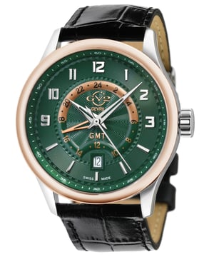 GV2 Giromondo - GMT
Giromondo, italiano para trotamundos, es el compañero definitivo de alta potencia y jet-set. Construido para superar en movimiento, este reloj de cuarzo de 42 mm es la afirmación más audaz de GV2 hasta ahora. El movimiento GMT de cuarzo suizo impulsa la caja de 42 mm, la correa de auténtico cuero italiano o la pulsera de acero inoxidable. No hay que confundirlo con un Maserati o un Ferrari, este modelo de lujo italiano te puede llevar a cualquier parte. El Giromondo de GV2: rendimiento y tecnología diseñados para moverse.
GV2 42304 Reloj de cuarzo suizo para hombres Giromondo

Reloj de cuarzo suizo para hombres GV2 de la colección Giromondo
Caja de acero inoxidable de 42 mm con esfera verde y formato de 24 horas en la esfera interior
Corona de presión, fecha a las 6 en punto
Correa de cuero italiano negro genuino con hebilla de tang
Cristal de zafiro antirreflectante
Resistente al agua hasta 50 metros/5ATM
Movimiento de cuarzo suizo GMT, Ronda 515