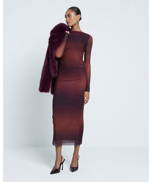 Mesh fabric, Ombre print, Midi length