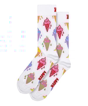 Multi Coloured Ice Cream Design Socks by Happy SocksExperience true comfort and lively style with the Multi Coloured Ice Cream Design Socks by Happy Socks. Crafted to fit shoe sizes 36-40 and 41-46, these playful socks seamlessly blend with casual to formal attires, making them a delightful addition to your fashion ensemble. Savour the premium comfort these socks present, a must-have for every style-enthusiast.Happy Socks are thoughtfully designed to breathe vibrancy and fun into your everyday wear. With a perfect balance of comfort, style, and adaptability, these socks are created to match your versatile lifestyle. Made from a breathable compilation of 86% Cotton, 12% Polyamide, and 2% Elastane, these sock's comfort level is unparalleled.Multi Coloured Ice Cream Design Socks by Happy Socks come with an array of benefits. Their unique ice cream cone design cast against a backdrop of either white or black, adds a touch of playful charm to your look, while the soft, breathable combed cotton fabric ensures lasting comfort. Moreover, featured with reinforced heel and toe to keep holes at bay, these socks assure commendable foot hygiene, keeping your feet fresh and odour-free. Step into the world of optimal blend of comfort and style with these icy cool socks - your ultimate choice for fun and quality sock wear.Extra Product Details- Vibrantly coloured- Supreme quality material- Imaginative ice cream design- Suits all seasons- Perfect for relaxed and formal attire- Fits a range of sizes (36-40, 41-46)