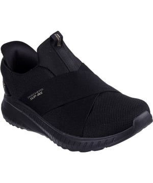 Sportlicher Stil und Komfort mit Skechers Slip-ins: Bobs Squad Chaos Your Moment. Dieser Mesh-Sneaker verfügt über eine gepolsterte Skechers Memory Foam-Einlegesohle und ein integriertes Slip-In-Kreuzriemen-Design für eine einfache Passform.