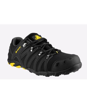 A trendy, lightweight safety shoe with a low profile outsole, water-repellent breathable upper, antistatic and penetration protection.
- Extra-light safety trainer with soft shell upper- Steel toe cap protection tested to 200 joules impact- Constructed with 3 robust D-ring lace holds- Non-metal midsole for underfoot penetration resistance- Rubber sole with front and rear bump stops- Conforms to EN ISO 20345:2011 safety footwear standards- Safety Footwear Category: S3- Toe protection tested to 200 joules impact with a non-metal midsole- Anti-static with heel energy absorption of 20 joules- Passes SRA slip resistance standards