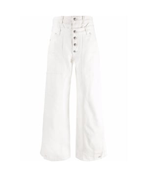 Diesel witte jeans, wijde pijpen, normale taille, 100% katoen, witte denim, knoopsluiting, witte spijkerbroek