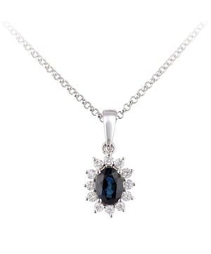 18K (750) witgoud: 1,4 gram; # Diamant: 0,15 ct; # Saffier: 0,54 ct; # Afmeting: 40 cm x 1,719 cm x 0,84 cm