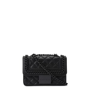 The Mini Bailey Drench Cross Body is crafted in black with quilted effect. There is a black chain trim as well as a black branded plate closure.
