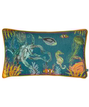 A new twist on tropical designs, the Abyss Sea Creatures cushion features a hand-painted, printed design of tropical aquatic life set on a soft chenille fabric. This dramatic and sophisticated cushion is ideal for making a statement in any home, with splashes of colour that burst into life.