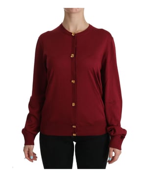 Brand: Dolce & Gabbana
  Condition: Brand new with tags
  Style: Cardigan Top
  Material: 100% Silk
  Color: Red
  Button embellished
  Six-button front closure
  Logo details
  Made in Italy