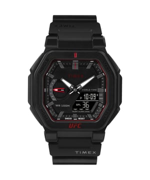 Dit Timex Heren horloge beschikt over een Quartz binnenwerk. De kast ( mm) is vervaardigd uit Hars (Zwart) en heeft een Mineraalglas. De band is Zwart Kunststof. Dit horloge uit de Timex Ufc Strength reeks is een mooi en tijdloos geschenk. Verras jezelf of iemand anders met dit cadeau. Bovendien geniet u hierbij van 2 jaar garantie tegen alle fabricagefouten.