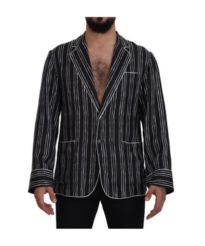 100% Authentiek Dolce & Gabbana pyjama top jas shirt  
Blauw gestreept ontwerp  
Twee knoopsluitingen voor eenvoudig aan- en uittrekken  
Zwarte zijden voering voor extra comfort  
Drie frontzakken voor opslag  
Logo-details voor een stijlvolle touch  
Gemaakt in Italië  
Materiaal: 100% Zijde