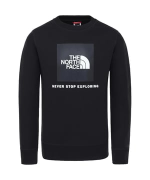 The North Face Youth Box Unisex Childrens Never Stop Exploring Sweatshirt.    
Weiches Sweatshirt-Gewebe.    
Gebürstete Rückseite Fleece.    
Rundhalsausschnitt, gerippter Saum und Bündchen.   
Logo-Detail auf der Rückseite, großer Back-Box-Print auf der Vorderseite.