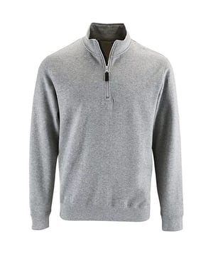 Herren Sweatshirt mit kontrastierendem Reißverschluss. Überschnittene Schulter. Gebürstetes Rückenfleece. Kontrastfarbene Innenseite der Knopfleiste. Gerippte Bündchen und Saum. Markenfreies Größenetikett am Halsausschnitt.