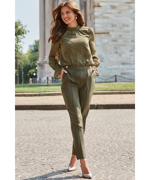 Add them to your work-to-weekend rotation Cut for a chic tapered silhouette Elevated with a luxe gold button detail waistband Ankle-grazing hem you'll wear with heels, boots and flats Effortlessly chic with a roll neck and courts A silky blouse will take you from desk to dinnerInside leg to fit: Short 29" | Regular 31" | Long 33"