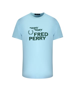 Fred Perry Very Very Logo Blue T-Shirt. Fred Perry Blue Tee. 100% Cotton, Very Very Fred perry Logo On Chest. Glacier Tee. Regular Fit, Elasticated Collar. Style: M2667 453