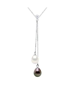 Necklace You & Me Real gekweekte parel TAHITI - Kwaliteit A + - Pearl FRESHWATER - Kwaliteit AAAA + - Peren 7-8 mm - Chain Convict White Gold 375 duizendste - Lengte 42 cm - Wordt geleverd in een koffer met een certificaat van echtheid en een internationale garantie - Al onze juwelen zijn gemaakt in Frankrijk.