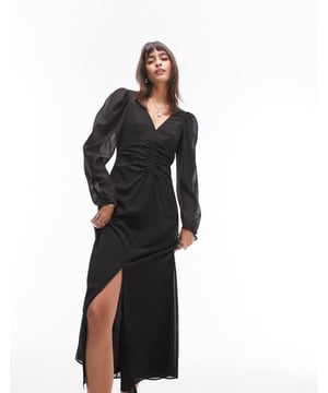 Dresses by Topshop Welcome to the next phase of Topshop V-neck Puff sleeves Ruched front Front split Regular fitSold By: Asos