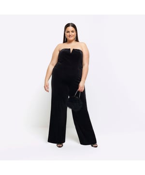 Plus collection, Velvet fabric, Bandeau neckline, Sleeveless, Wide leg, Plus Size Guide