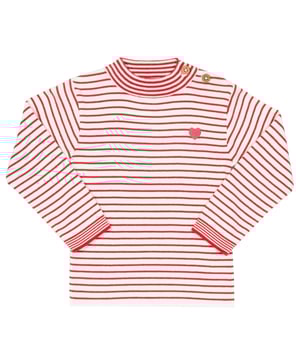 Our stripy heart knitted jumper is sure to be worn again and again. It's a simple combination of comfort and style that looks great and is super soft to the touch. Team it with a pair of leggings for playdates or under our mini pocket pinafore for a smarter look, the options are endless!