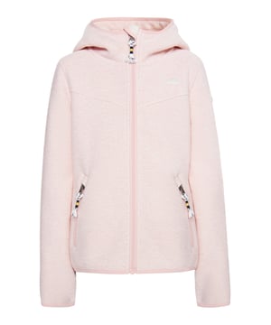 Mit ihrer fest gestrickten Außenseite und dem kuscheligen Teddyfell in der Innenseite ist diese Schmuddelwedda Strickfleecejacke ideal für die Übergangszeiten. Ausgestattet mit einer großen gefütterten Kapuze, einem Reißverschluss mit Kinnschutz und den seitlichen Eingrifftaschen ist sie robust und waschbar. Auf der Brust ist der typische Schmuddelwedda-Regenschirm gestickt und auch am Oberarm und auf der Rückseite befinden sich aufwendige Logo-Stickereien.  Strickfleeceblouson