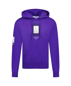 Off-White Mirror Logo Lila Kapuzenpullover, Design auf den Armen, 100 % Baumwolle, hergestellt in Portugal, verstellbare Kapuze mit Kordelzug, grosse Kangurutasche vorne, lila Kapuzenpullover