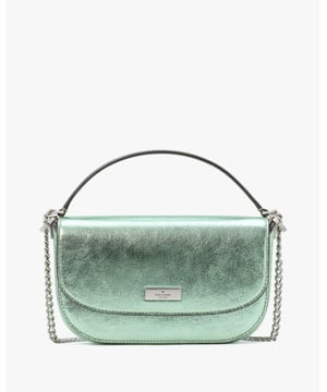Krista Metallic Leather Chain Flap Crossbody, Small Logo Plate, Back Slip Pocket, Back Slip Pocket,  Length: 4.30 Cm,  Width: 21.30 Cm,  Height: 13.20 Cm