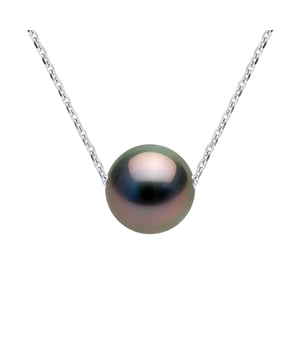 Halskette aus echtem Perle de Culture de Tahitian Ronde 8-9 mm , 0,31 in Kettengeflecht Weißgold 375 Länge 42 cm , 16,5 in -- Unser Schmuck wird in Frankreich hergestellt und wird in einer Geschenkbox mit Echtheitszertifikat und internationaler Garantie geliefert