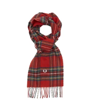 Fred Perry Roter Schal, Tartan-Schal, Markenlogo, 100 % Wolle, Tartan-Muster