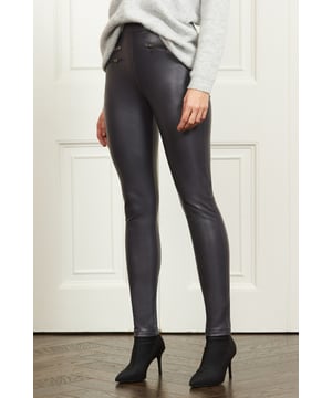 REASONS TO BUY:

They're a best-seller for a reason
Sleek leather-look finish
Cool biker zip detail
Grey shade goes with everything
Dress them up with a nice top
Go cosy with a chunky knit

Inside leg to fit: Short 29" | Regular 31" | Long 33".
