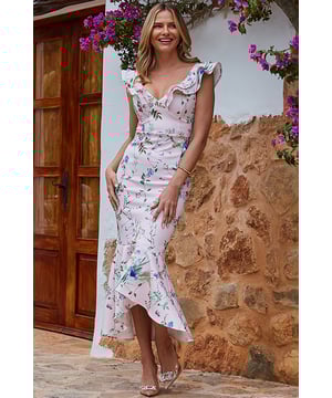 RSVP yes
Cut to a fitted hourglass silhouette
Crafted from sculpting scuba fabric
Bust-flattering ruffle trim neckline
Swishy peplum hem
Add metallic strappies and a chic blazer