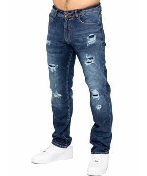 Mejora tu colección de denim con los Enzo Men's Distressed Ripped Jeans. Diseñados para el hombre moderno, estos jeans combinan estilo y comodidad con un corte clásico de pierna recta y un diseño versátil de 5 bolsillos. La tela elástica asegura un ajuste perfecto y máxima comodidad, permitiéndote moverte con facilidad durante todo el día. Con cierre de cremallera, detalles desgastados y un parche trasero de la marca, estos jeans añaden un toque rudo y elegante a tu atuendo. Perfectos para salidas casuales o una noche fuera, los Enzo Men's Distressed Ripped Jeans combinan estilo y funcionalidad sin esfuerzo.