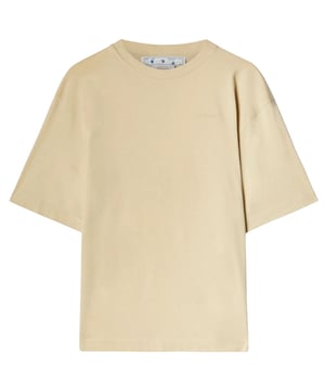 Manténgase elegante con esta camiseta Off-White Beige. Con un logotipo icónico en el pecho, esta camiseta seguramente dará que hablar. ¡Demuestra tu estilo único!, Logotipo Off-White, Camiseta Off-White Beige, 100% Algodón, Hecho en Portugal, Cuello Redondo, Streetwear, Manga Corta, Camiseta Beige
