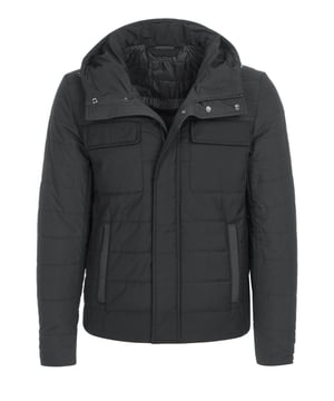 75% poliéster, 25% viscosa; chaqueta LAB Pal Zileri;  Modelo: JP6SW604 84504 02;  Mano de obra de alta calidad;  Cremallera oculta con tapeta de botones;  capucha con cordón;  Cuatro bolsillos delanteros, dos bolsillos interiores;  Alimentado;  Detalles del logotipo de LAB Pal Zileri