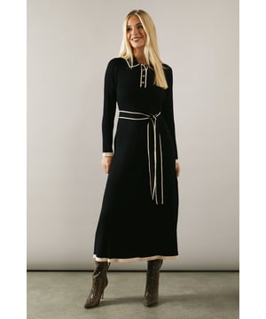 Petite Tipped Belted Knitted Midi Dress