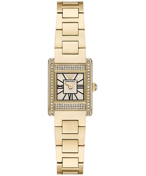 This Emporio Armani Genni Analogue Watch for Women is the perfect timepiece to wear or to gift. It's Gold  Rectangular case combined with the comfortable Gold Stainless steel watch band will ensure you enjoy this stunning timepiece without any compromise. Operated by a high quality Quartz movement and water resistant to 5 bars, your watch will keep ticking. Elegant and fashionable watch that is suitable for the daily life of every Women. High quality 19 cm length and 14 mm width Gold Stainless steel strap with a Deployment clasp Case measurement: 20 X 26 mm,case thickness: 6 mm, case colour: Gold and dial colour: White