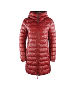 Restez au chaud et elegant dans le manteau rouge Parajumpers. Ce luxueux manteau pour femmes est fabrique en cuir, avec un tissu isole qui conserve la chaleur et protege contre les elements. Ne sacrifiez pas le style du confort - faites une declaration! Upper Matierl: 100% de fermeture a fermeture eclair en cuir Capuche, Code de style de manteau long: Demi 0310