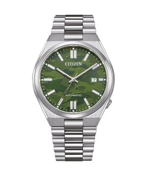 This Citizen Tsuyosa Analogue Watch for Men is the perfect timepiece to wear or to gift. It's Silver 40 mm Round case combined with the comfortable Silver Stainless steel watch band will ensure you enjoy this stunning timepiece without any compromise. Operated by a high quality Automatic movement and water resistant to 5 bars, your watch will keep ticking. This watch has an automatic watch movement ( recharged by any movement with your wrist; never needs a battery) This Analogue watch has a calendar function: Date , Luminous Hands and Luminous Numbers High quality 21 cm length and 21 mm width Silver Stainless steel strap with a Fold over with push button clasp Case diameter: 40 mm,case thickness: 12 mm, case colour: Silver and dial colour: Green