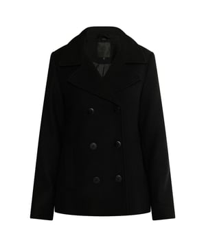 Stilsicher geht es mit der DreiMaster Klassik Cabanjacke in die Herbstzeit. Ihr charakteristischer Reverskragen, die doppelte Knopfleiste sowie die seitlichen Grifftaschen, die mit einem Druckknopf versehen sind, verleihen der Jacke ihr typisches Aussehen. Gefertigt wurde die Caban aus einem weichen Materialmix mit Wollanteil, womit sie auch an kühleren Tagen ein zuverlässiger Begleiter ist. Eine feine Etikettenstickerei am Oberarm rundet das Design ab.  Übergangsjacke aus Wollgemisch
