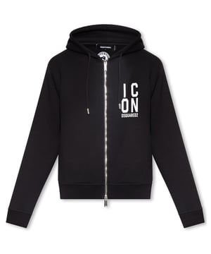 D2 zwarte hoodie met rits, 100% katoen, Made It Italy-icoonlogo op de borst, ritssluiting, normale pasvorm, past op maat, elastische mouwuiteinden en tailleband